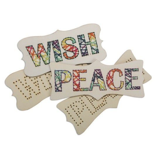 Craft Kits & Projects |  Wood Stitching Plaques: Wish & Peace (Pack of 24) Craft Kits & Projects Craft Kits & Projects