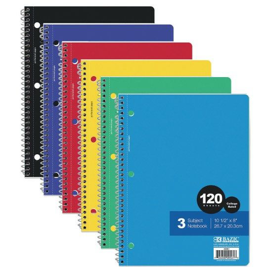 Craft Supplies |  3-Subject College Ruled Spiral Notebooks Value Pack (Pack of 24) Craft Supplies Craft Supplies