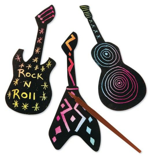 Party & Novelty |  Groovy Scratch Guitars Craft Kit (Pack of 48) Games & Sports Supplies Party & Novelty