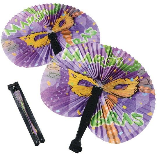 Party & Novelty |  Mardi Gras Folding Fans (Pack of 12) Games & Sports Supplies Party & Novelty