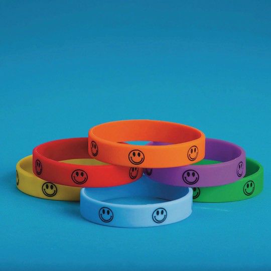 Party & Novelty |  Smiley Face Silicone Bracelets (Pack of 24) Games & Sports Supplies Party & Novelty