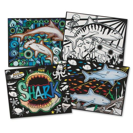 Party & Novelty |  Velvet Art Sharks! Posters (Pack of 12) Games & Sports Supplies Party & Novelty